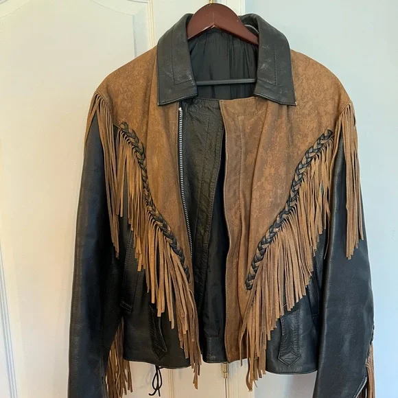 VINTAGE MENS LEATHER BLACK FRINGE JACKET